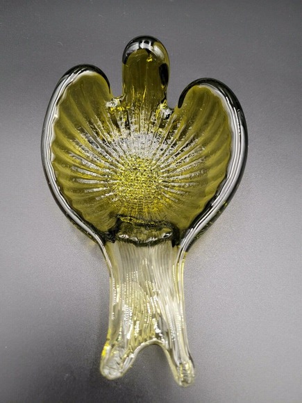 VTG Art Glass Stacking Bird Candy Dish Ashtray Amber Olive Green Retro MCM - Picture 8 of 12